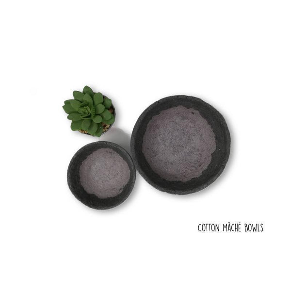 Handmade Cotton Mache Bowls - Black and Mauve (Set of 2)