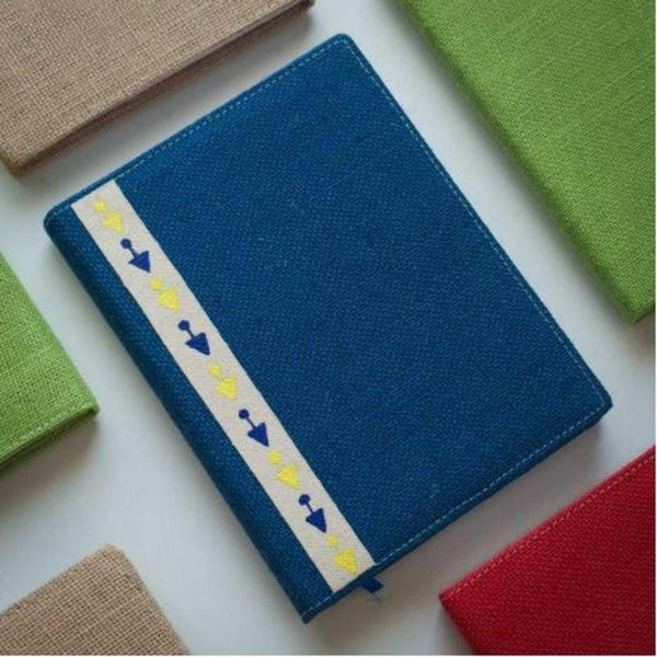 Handmade Jute Diary 2019: Blue with Blue and Yellow Stripes (400 pages)