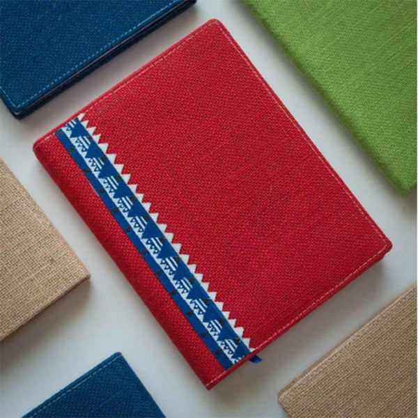 Handmade Jute Diary 2019: Red with Blue Stripes (Triangle Design) - 400 pages