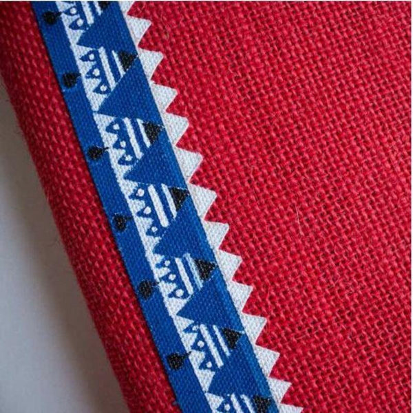 Handmade Jute Diary 2019: Red with Blue Stripes (Triangle Design) - 400 pages