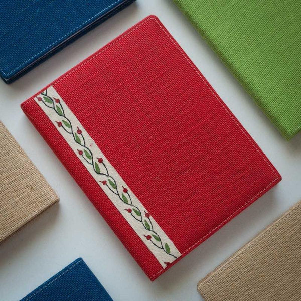 Handmade Jute Diary 2019: Red with Green Stripes (Floral Design) - 400 pages