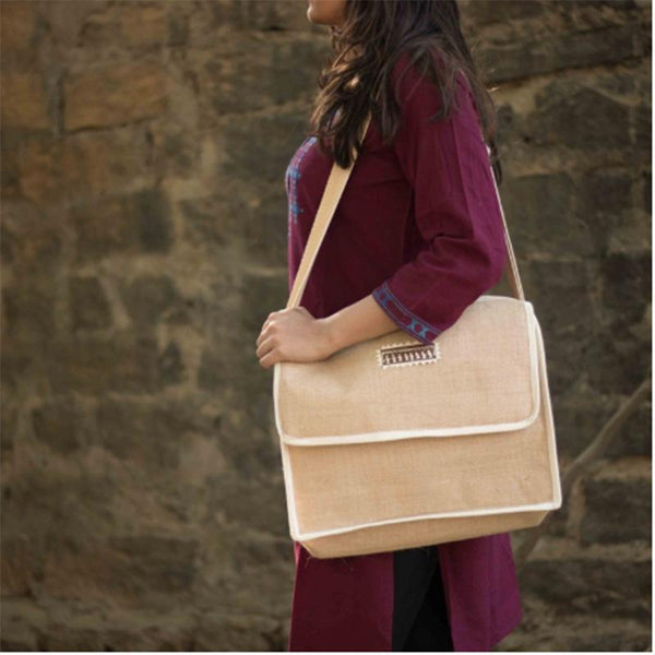 Handmade Jute Laptop Bag (Beige)