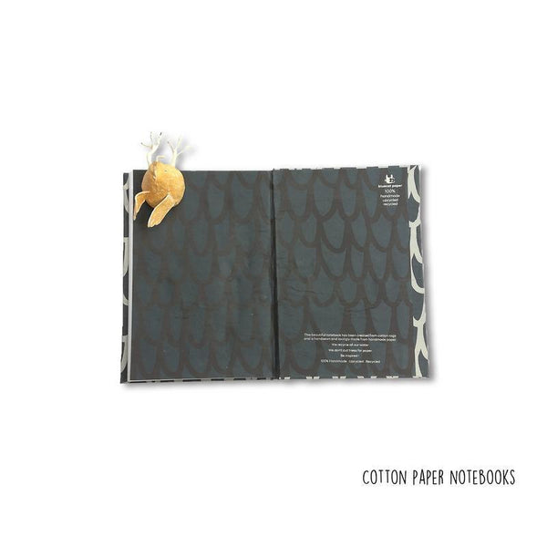 Handmade Paper Hardbound Notebook - Dark Grey With Off-White 'U' Print (100 pages)