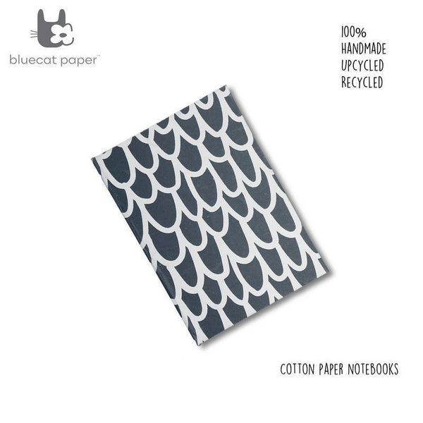 Handmade Paper Hardbound Notebook - Dark Grey With Off-White 'U' Print (100 pages)