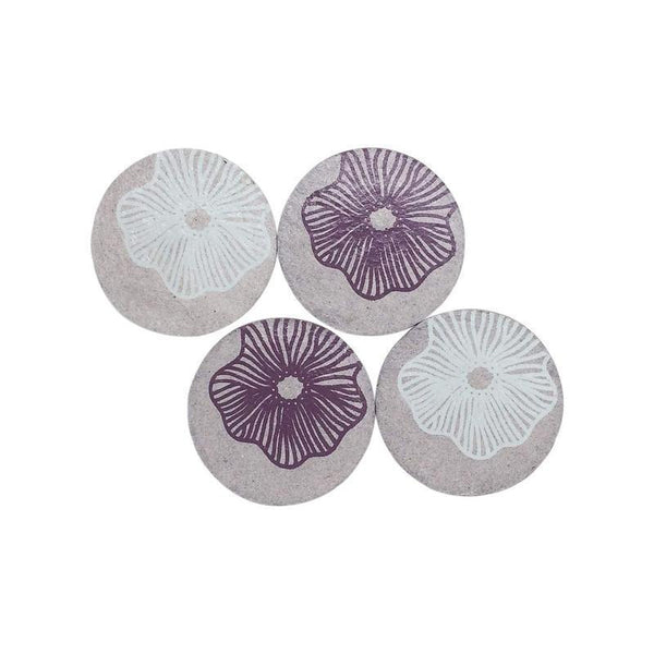 Handmade Paper Mache Coasters - Mauve and Off-White with Poppy Flower Print (Pack of 4)