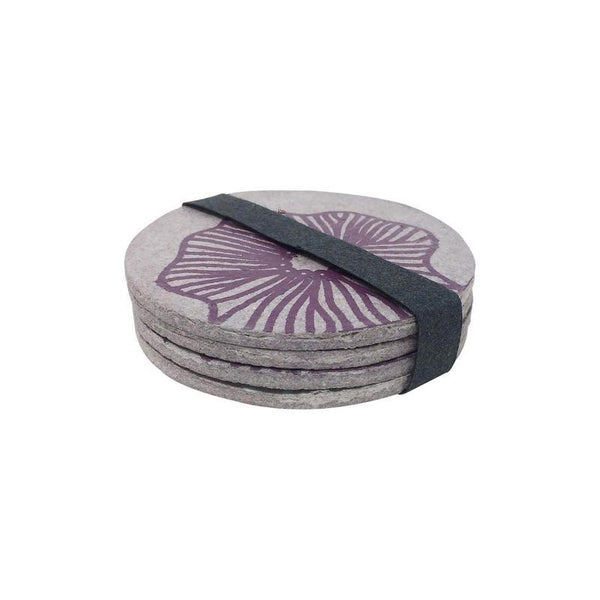 Handmade Paper Mache Coasters - Mauve and Off-White with Poppy Flower Print (Pack of 4)