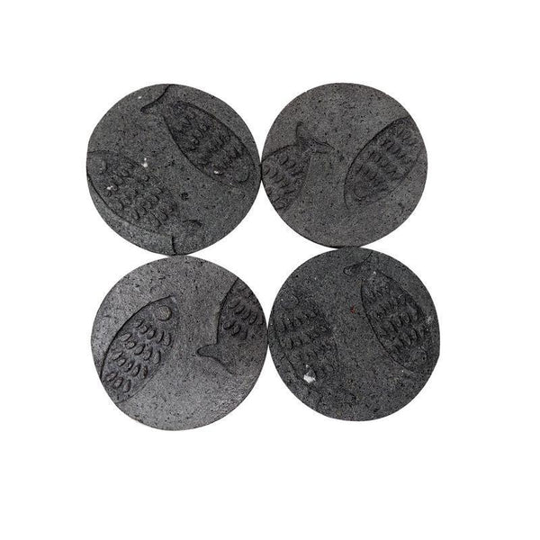 Handmade Paper Mache Coasters with Dark Grey Fish Impression (Pack of 4)