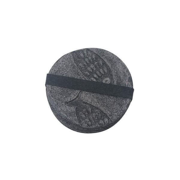 Handmade Paper Mache Coasters with Dark Grey Fish Impression (Pack of 4)