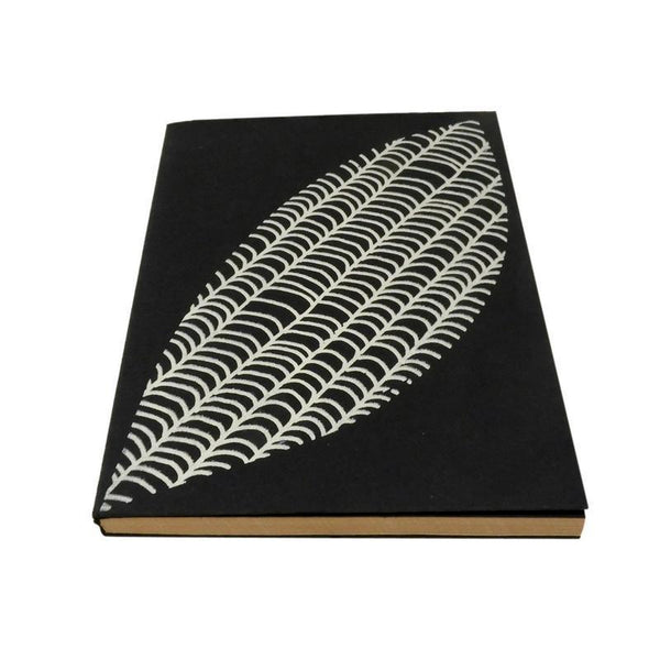 Handmade Paper Notebook - Dark Grey With Off-White Leaf Motif (100 pages)