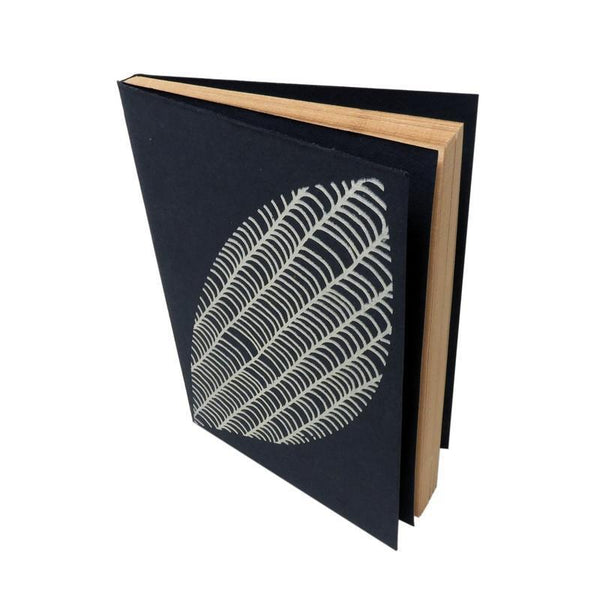 Handmade Paper Notebook - Dark Grey With Off-White Leaf Motif (100 pages)