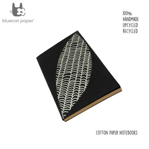 Handmade Paper Notebook - Dark Grey With Off-White Leaf Motif (100 pages)
