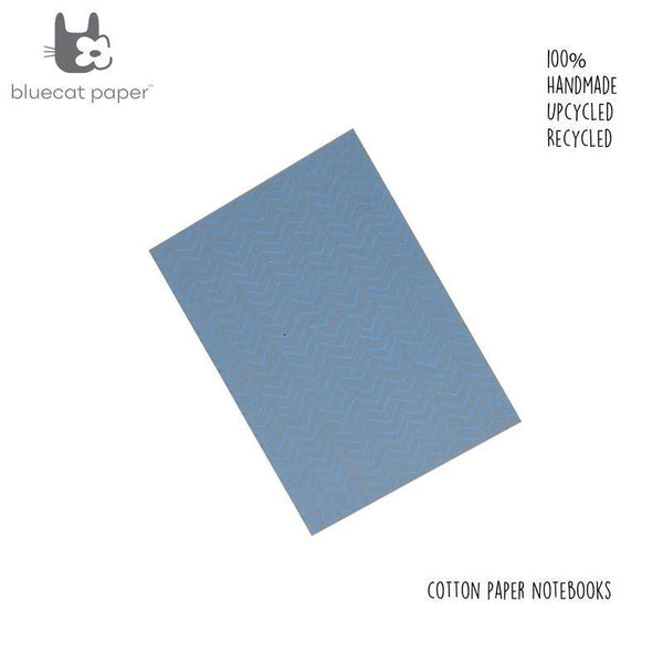 Handmade Paper Notebook - Light Blue With Blue Zigzag Pattern (100 pages)