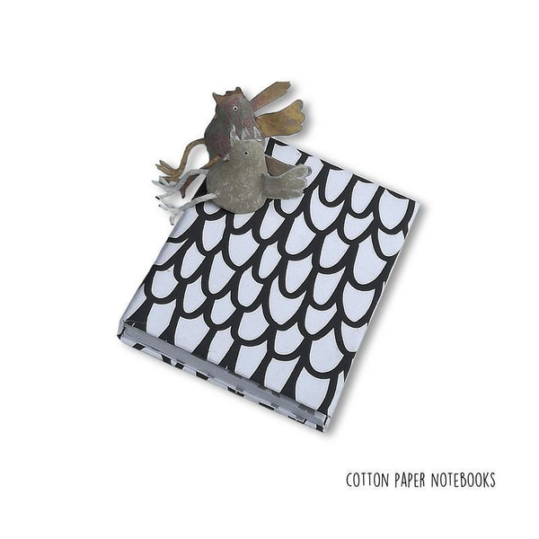 Handmade Paper Notebook - White With Black 'U' Print (100 pages)