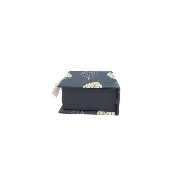 Handmade Paper Notepad Holder with Leaf Print - Grey