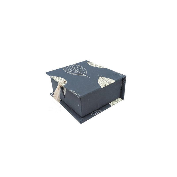 Handmade Paper Notepad Holder with Leaf Print - Grey