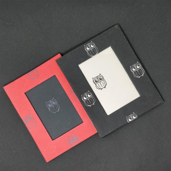 Handmade Paper Photo Frame with Owl Print (Set of 2)