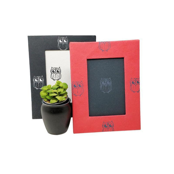 Handmade Paper Photo Frame with Owl Print (Set of 2)