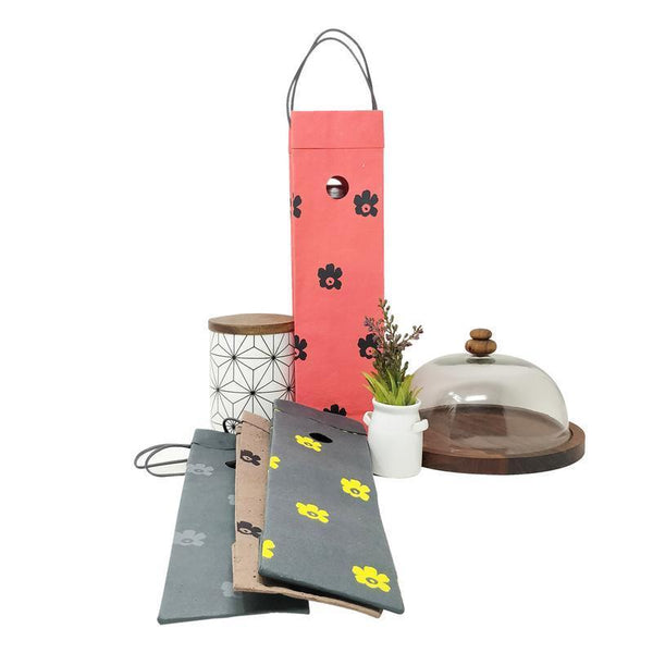 Handmade Paper Wine Bags Made From Upcycled Cotton Waste (Assorted Pack of 4)