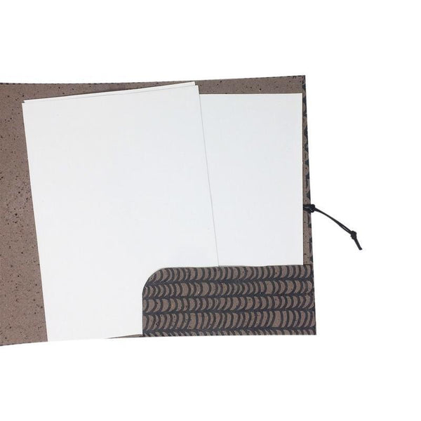 Handmade Recycled Paper File Folder - Coffee Brown with Wave Print