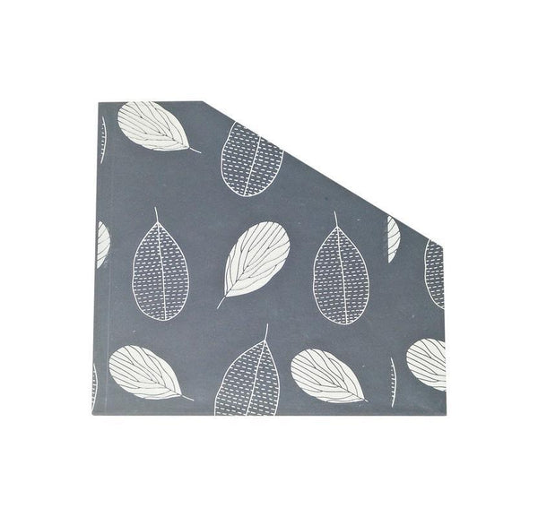 Handmade Recycled Paper File and Magazine Holder - Dark Grey with Leaf Print