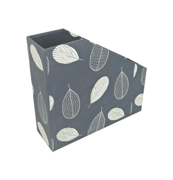 Handmade Recycled Paper File and Magazine Holder - Dark Grey with Leaf Print