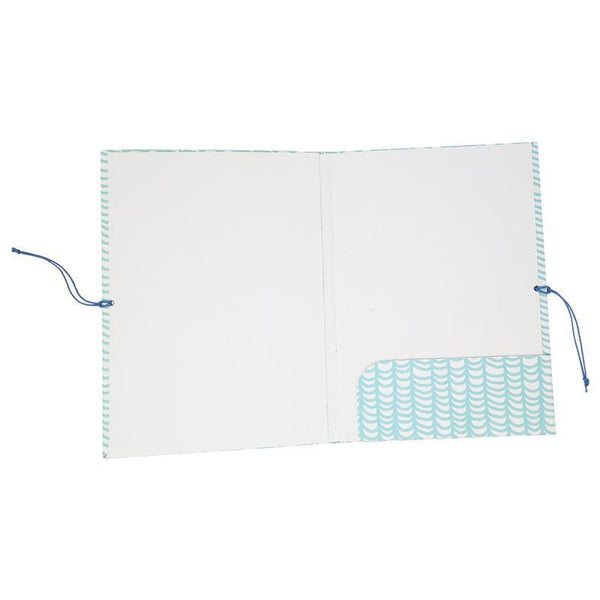 Handmade Recycled Paper File Folder - White with Sky Blue Wave Print