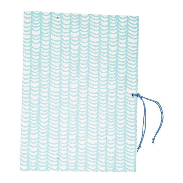 Handmade Recycled Paper File Folder - White with Sky Blue Wave Print