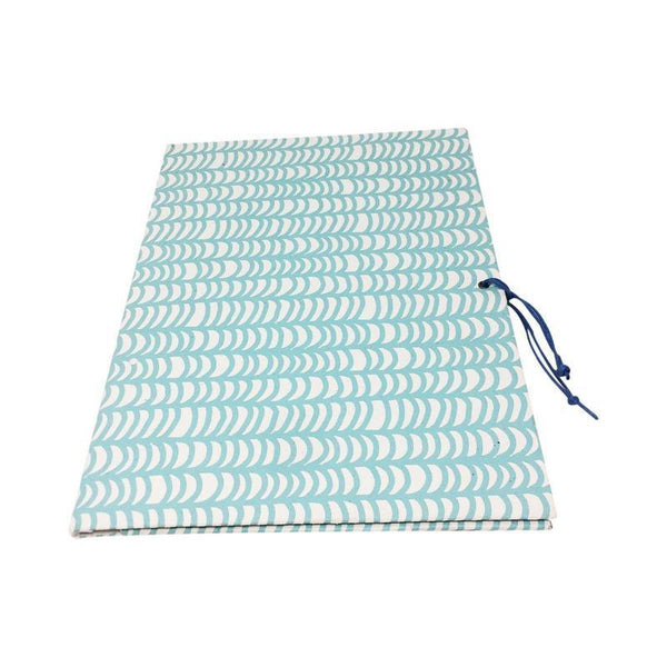 Handmade Recycled Paper File Folder - White with Sky Blue Wave Print