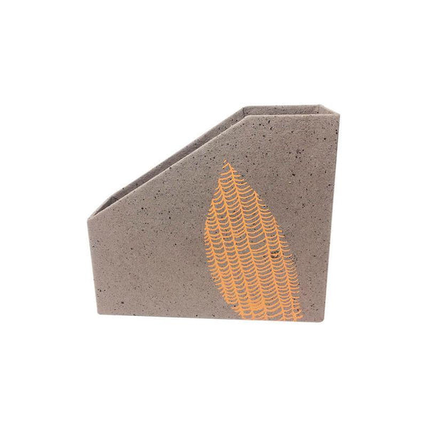 Handmade Recycled Paper File and Magazine Holder - Coffee Brown with Orange Leaf Print