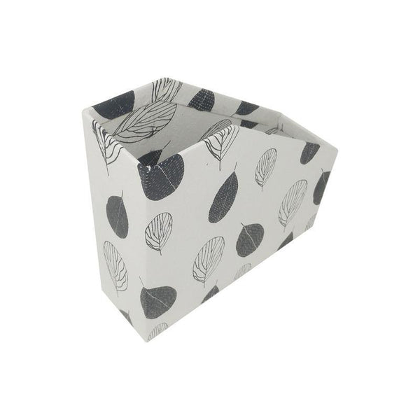 Handmade Recycled Paper File and Magazine Holder - White with Grey Leaf Print
