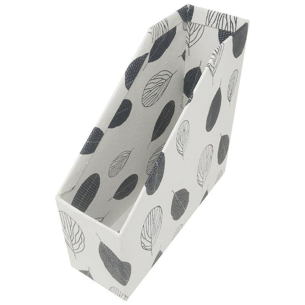 Handmade Recycled Paper File and Magazine Holder - White with Grey Leaf Print