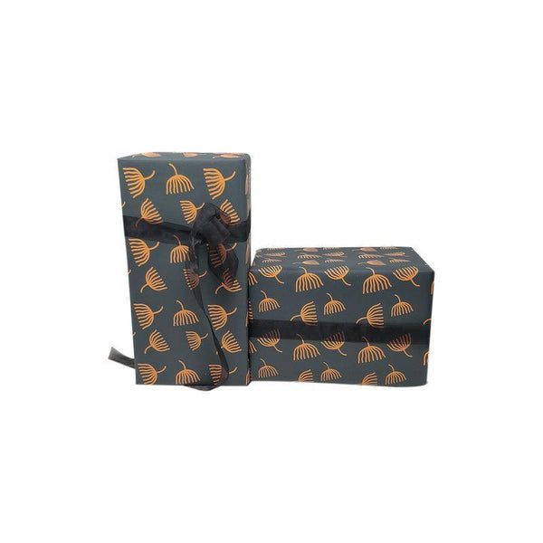 Handmade Recycled Paper Gift Wrapping Sheets - Dark Grey with Orange Dandelion Print (Single)