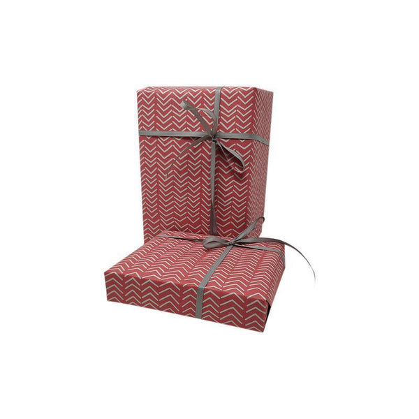 Handmade Recycled Paper Gift Wrapping Sheets - Red with Zigzag Print (Single)