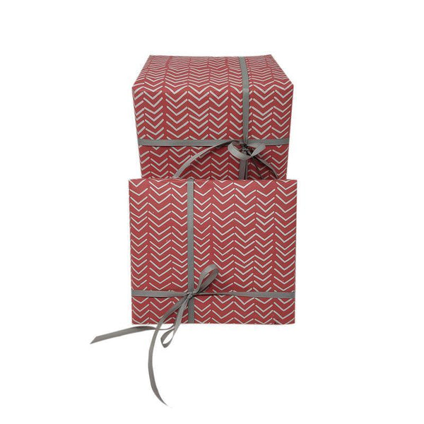 Handmade Recycled Paper Gift Wrapping Sheets - Red with Zigzag Print (Single)