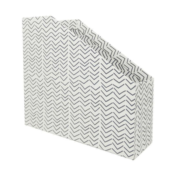 Handmade Recycled Paper Minimalist File Holder - White with Grey Zigzag Print