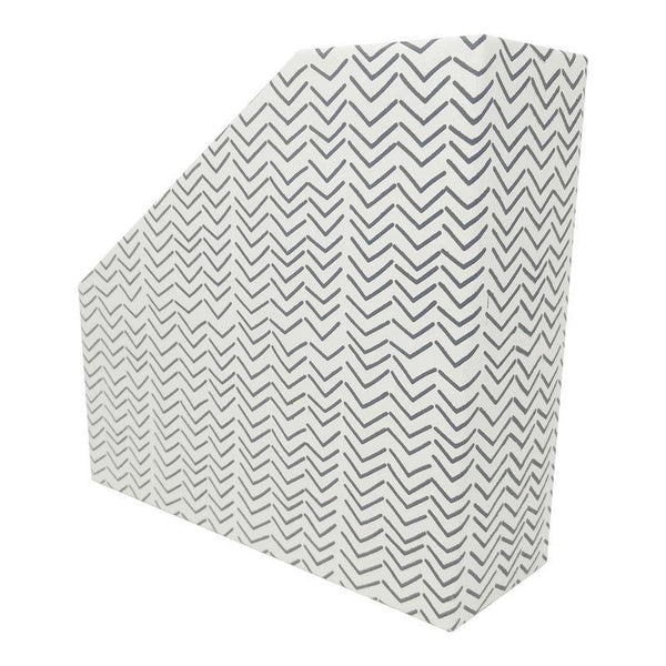Handmade Recycled Paper Minimalist File Holder - White with Grey Zigzag Print