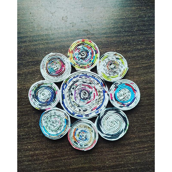 Upcycled Newspaper Coasters Handcrafted by Women Artisans - Floral Design (Pack of 6)