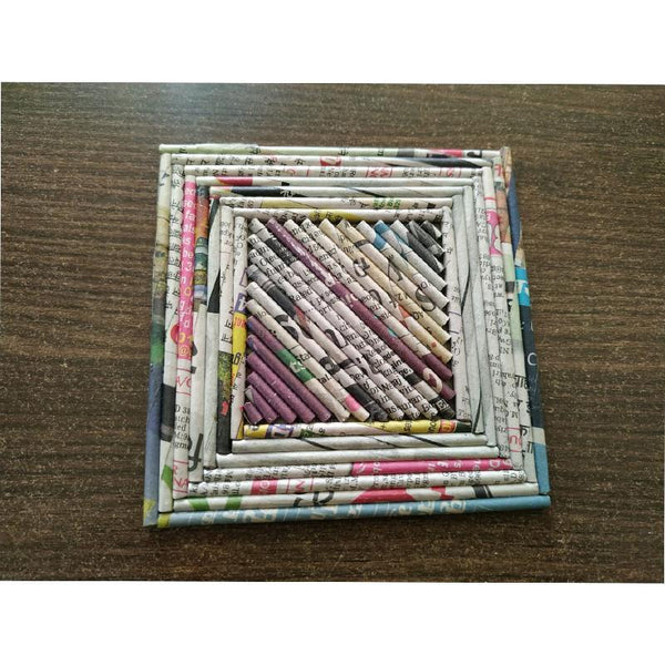 Upcycled Newspaper Coasters Handcrafted by Women Artisans - Square (Pack of 6)