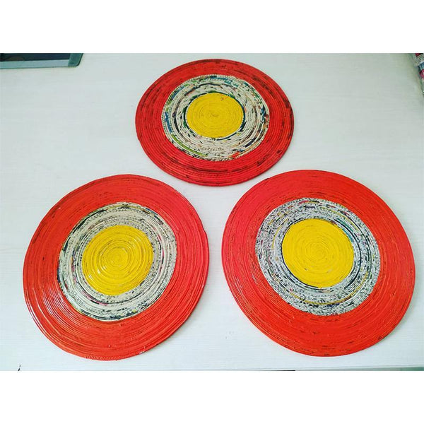 Upcycled Newspaper Table Mats Handcrafted by Women Artisans - Round (Pack of 3)