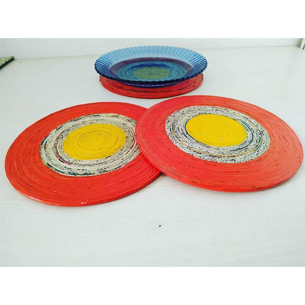 Upcycled Newspaper Table Mats Handcrafted by Women Artisans - Round (Pack of 3)