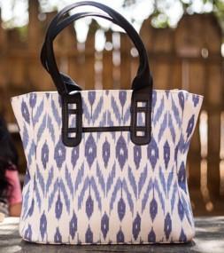 Handwoven Blue and White Ikat Tote Bag