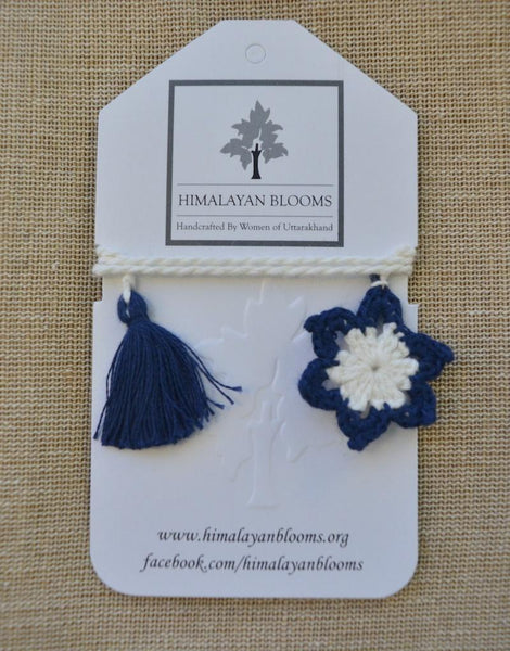 Handwoven Cotton Blue and White Bookmark Made By Himalayan Women Artisans