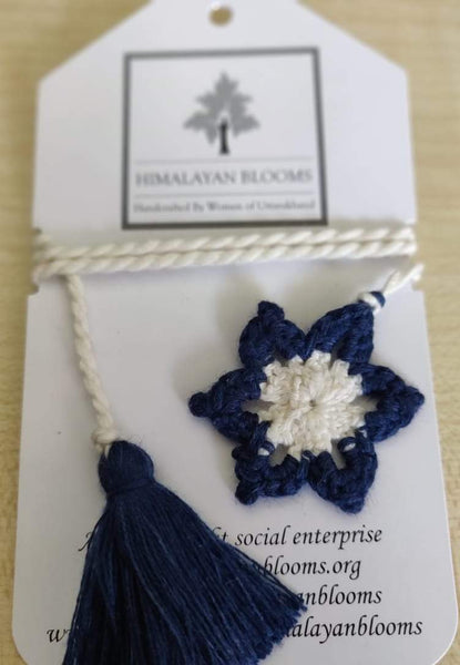 Handwoven Cotton Blue and White Bookmark Made By Himalayan Women Artisans