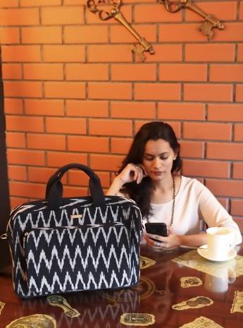 Handwoven Ikat Laptop Bag - Black and Grey