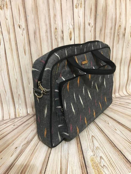 Handwoven Ikat Laptop Bag - Grey