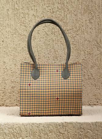 Handwoven Mangalagiri Box Bag - Mustard Checks