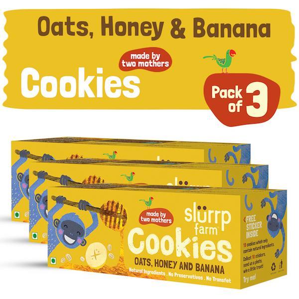 Healthy Wholegrain Cookies - Oats, Banana and Honey with Zero Transfat (Pack of 3) - 225g