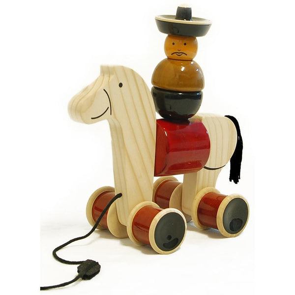 Hand-Crafted Wooden Cowboy Pull Toy