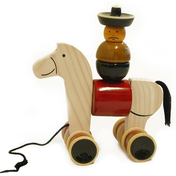 Hand-Crafted Wooden Cowboy Pull Toy