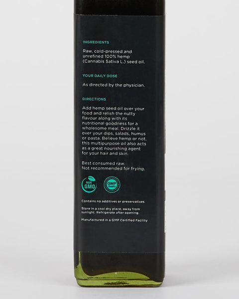 Raw , Cold-pressed and Unrefined 100% Hemp (Cannabis Sativa L.) Seed Oil, 250ml